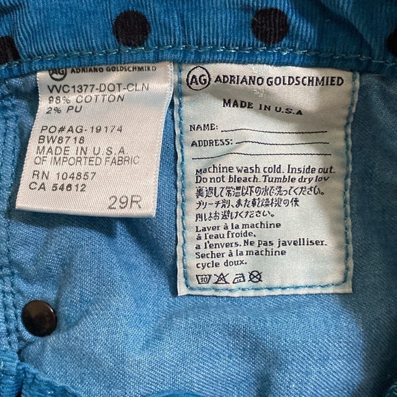 AG the Stevie Blue Polka Dot Pants corduroy women 29R slim straight Y2K retro - Picture 10 of 12